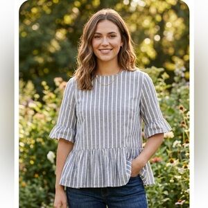 Trovata Birds of Paradis Marianne B Ruffle Sleeve Striped Blouse - M